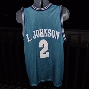 Vintage Champion Charlotte Hornets L.Jonson Basketball Jersey Sz 48 Blank Front